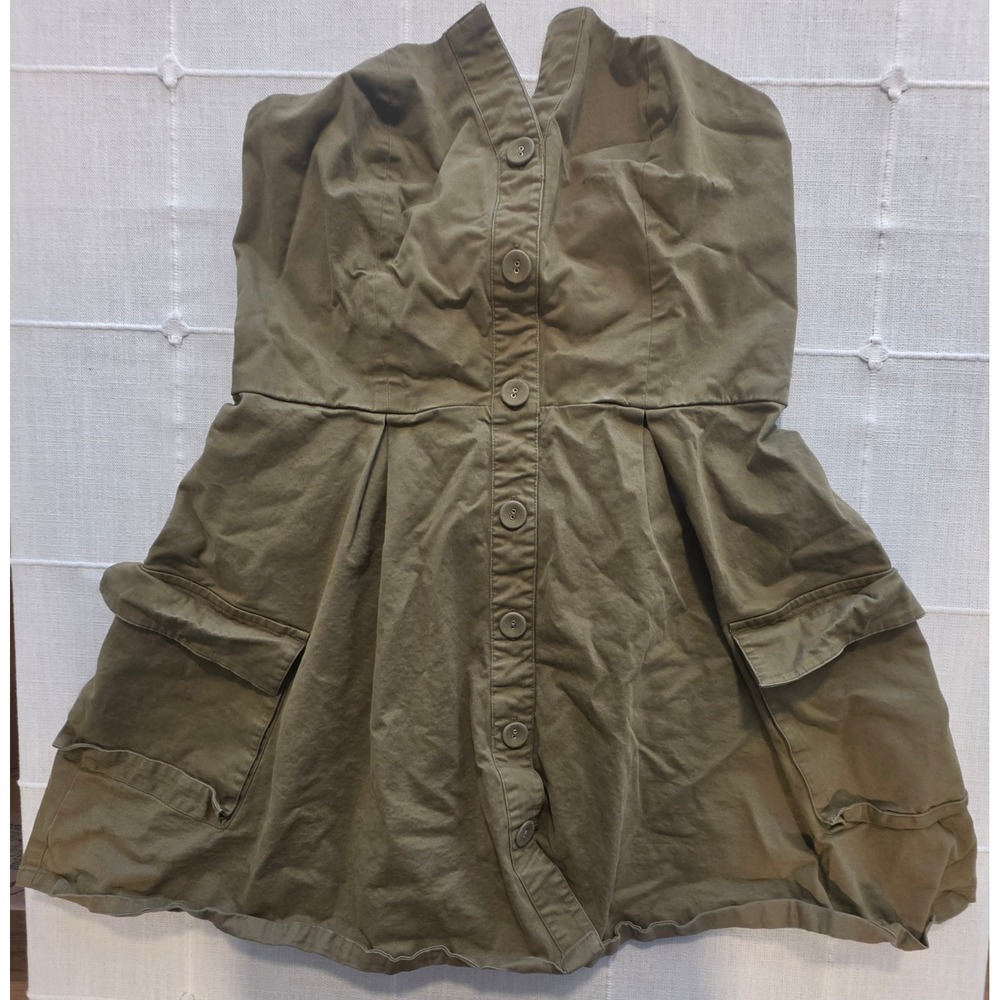 The Drop x Takunda Olive Green Strapless Button Front Cargo Mini Dress Large